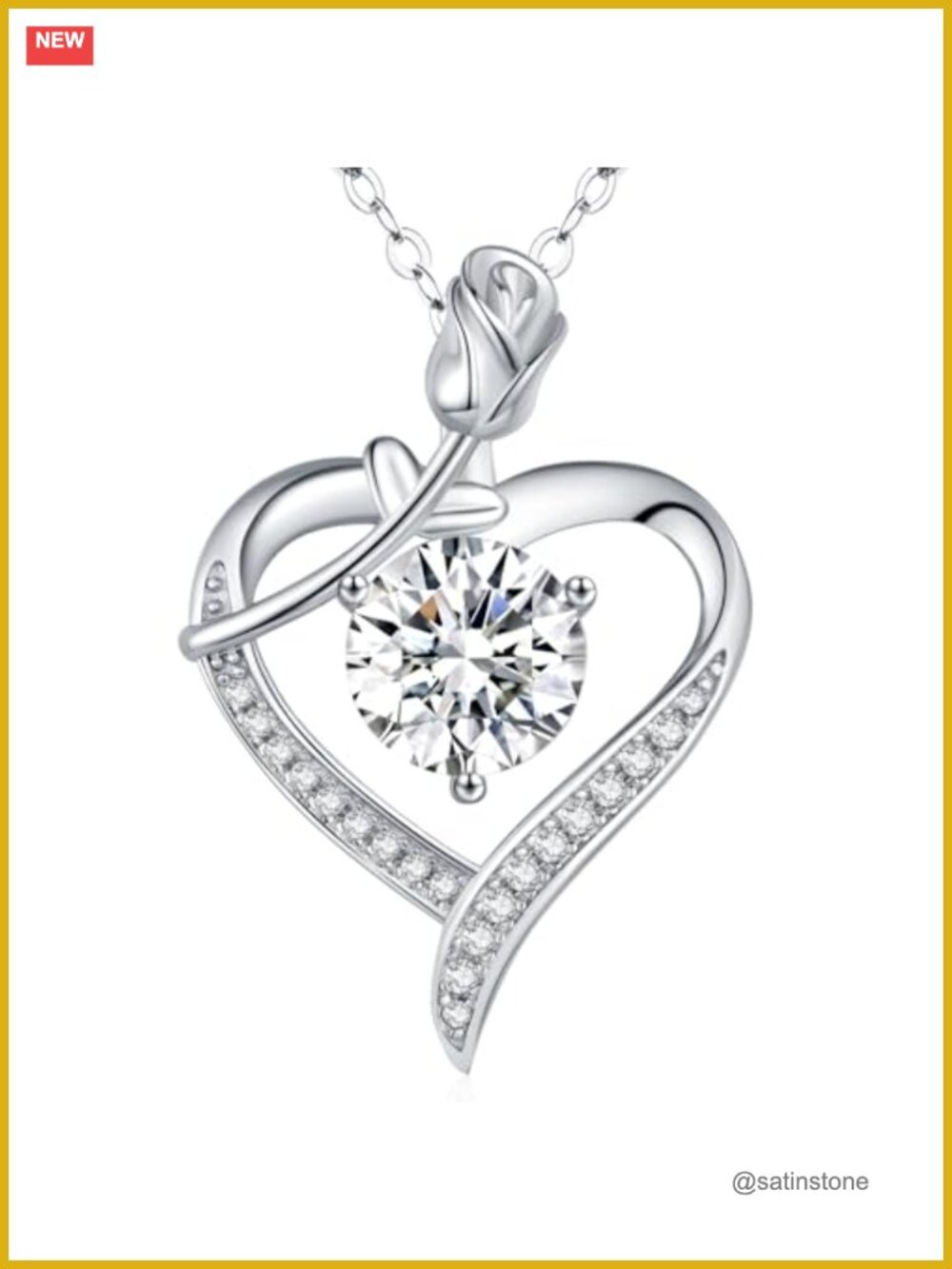 Moissanite Heart Pendant Necklace 18k Platinum Filled 925 Sterling Silver